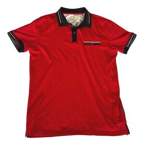 Scott James Mens Red Short Sleeve Polo Shirt Cotton Spandex Size M Striped Trim